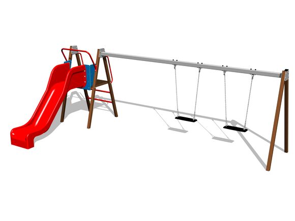 Ketten-Doppelschaukel mit Rutsche RH6251KW - braun (f.h. 1 m)