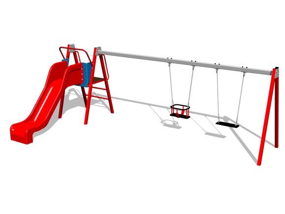 Ketten-Doppelschaukel mit Rutsche RH6252KR - rot (f.h. 1 m)