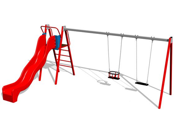 Ketten-Doppelschaukel mit Rutsche RH6252KR - rot (f.h. 1,5 m)