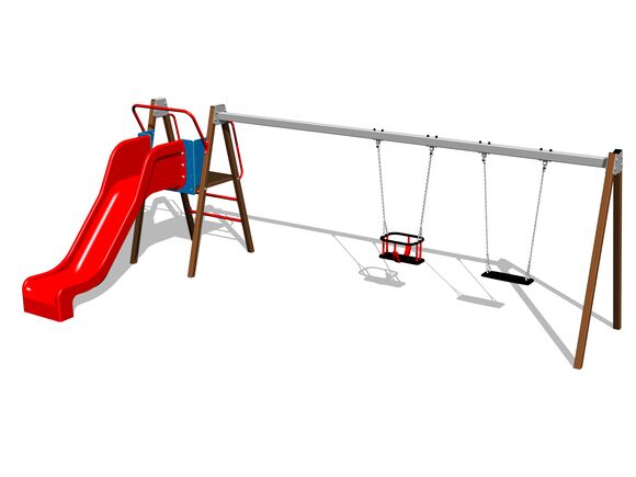 Ketten-Doppelschaukel mit Rutsche RH6252KW - braun (f.h. 1 m)