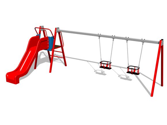 Ketten-Doppelschaukel mit Rutsche RH6253KR - rot (f.h. 1 m)