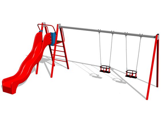 Ketten-Doppelschaukel mit Rutsche RH6253KR - rot (f.h. 1,5 m)