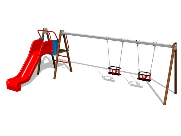 Ketten-Doppelschaukel mit Rutsche RH6253KW - braun (f.h. 1 m)