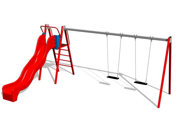 Ketten-Doppelschaukel mit Rutsche RH6251KR - rot (f.h. 1,5 m)