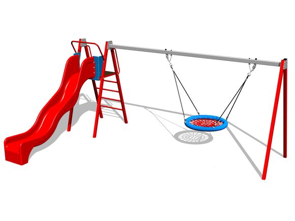 Kettenschaukelnest mit Rutsche with a slide  RH6180KR -rot (f.h. 1,5 m)