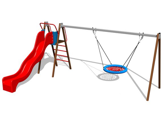 Kettenschaukelnest mit Rutsche with a slide  RH6180KW- braun (f.h. 1,5 m)