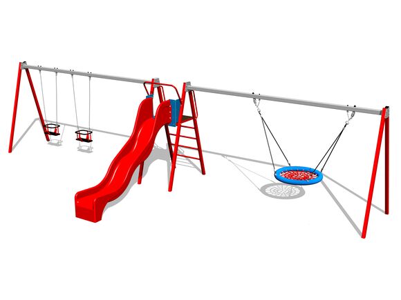 Ketten-Dreifachschaukel mit Rutsche with a slide RH6383KR - rot (f.h. 1,5 m)